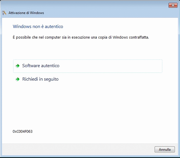 Copia Contraffatta di Windows 7